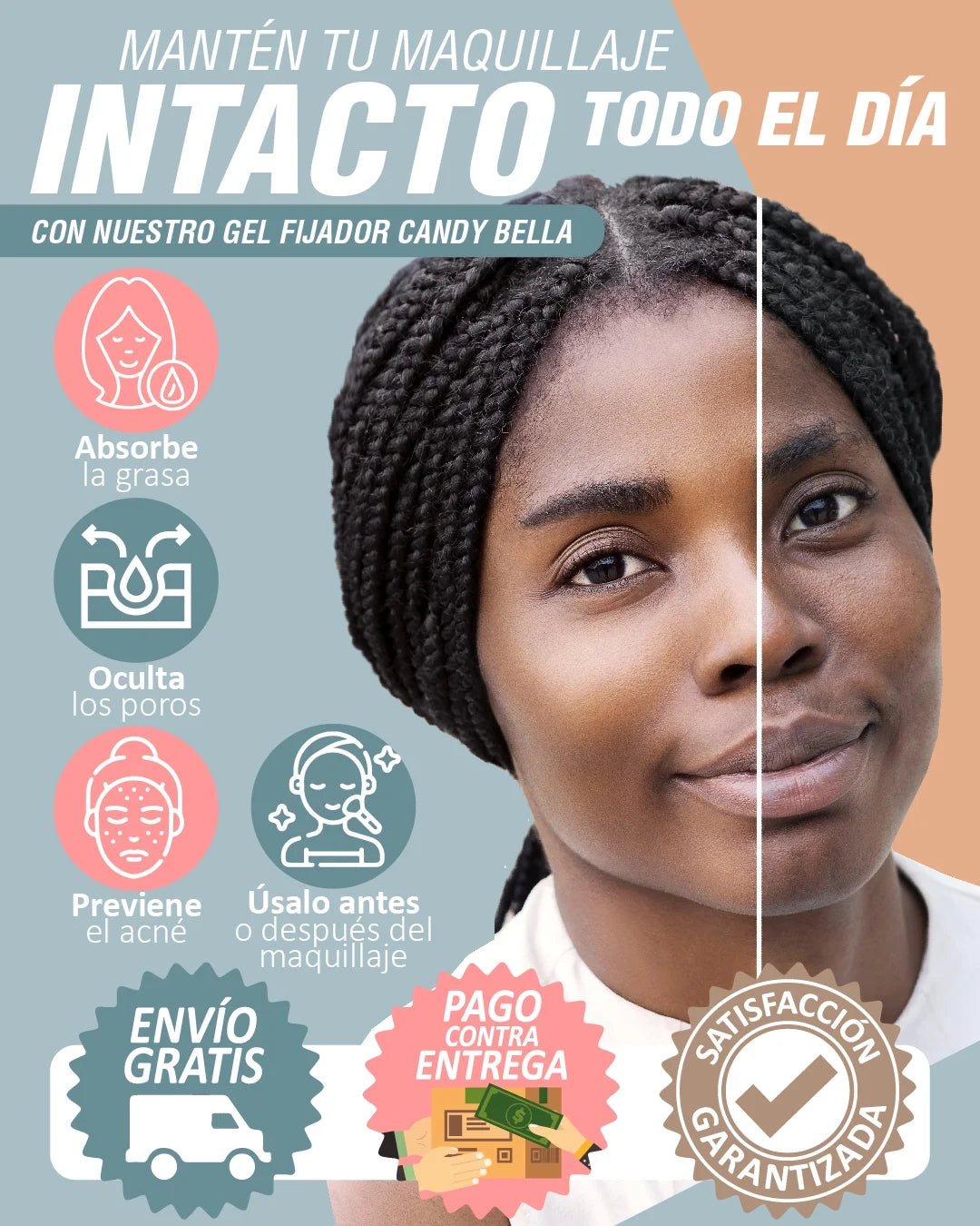 POLVO COMPACTO MATIFICANTE EN GEL ELIMINA LA GRASA - SE ADAPTA A TU TONO DE PIEL