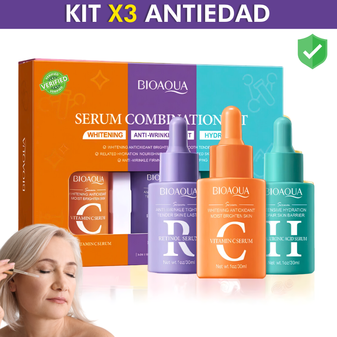 KIT X3 ЅЕRUМ ANTI-EDAD- ÁCIDO HIALURÓNICO + VITAMINA C Y RETINOL!