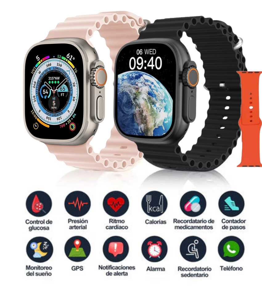 RELOJ INTELIGENTE SMARTWATCH ULTRA + 1 CORREA ADICIONAL GRATIS- 50% DESCUENTO