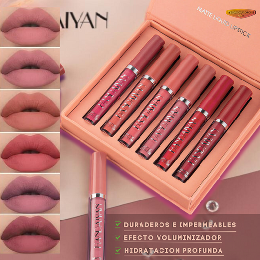 SET DE LABIALES VOLUMINIZADORES TONOS MATE - PAGA 4 Y RECIBE 6 UNIDADES!