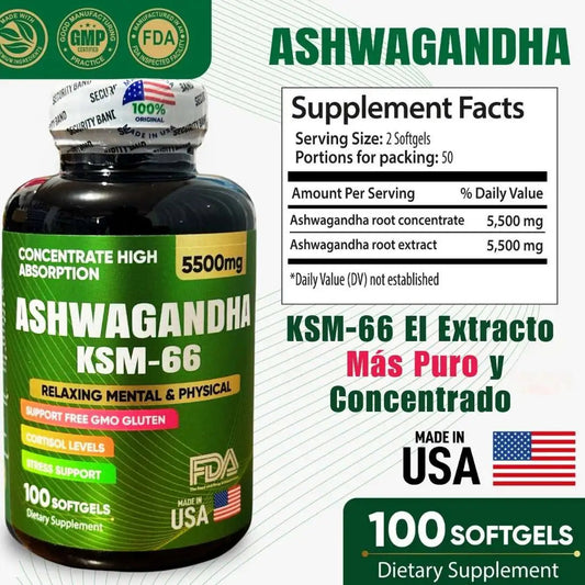 ASHWAGANDHA KSM 66 - 100 Cápsulas 100% original