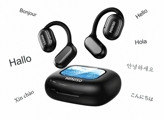 Auriculares Traductores Miniso con IA – Diseño Abierto, Bluetooth y Pantalla Digital