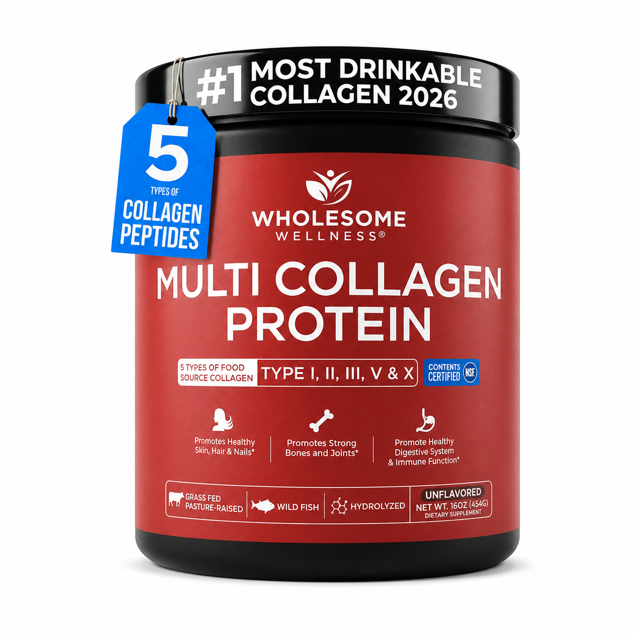 Péptidos de Multi Colágeno Hidrolizado (5 Tipos) – Piel, Cabello y Articulaciones (454g)
