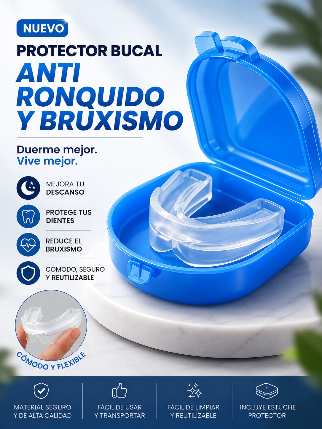 Protector Bucal Anti Ronquidos | Duerme Profundo Desde la Primera Noche