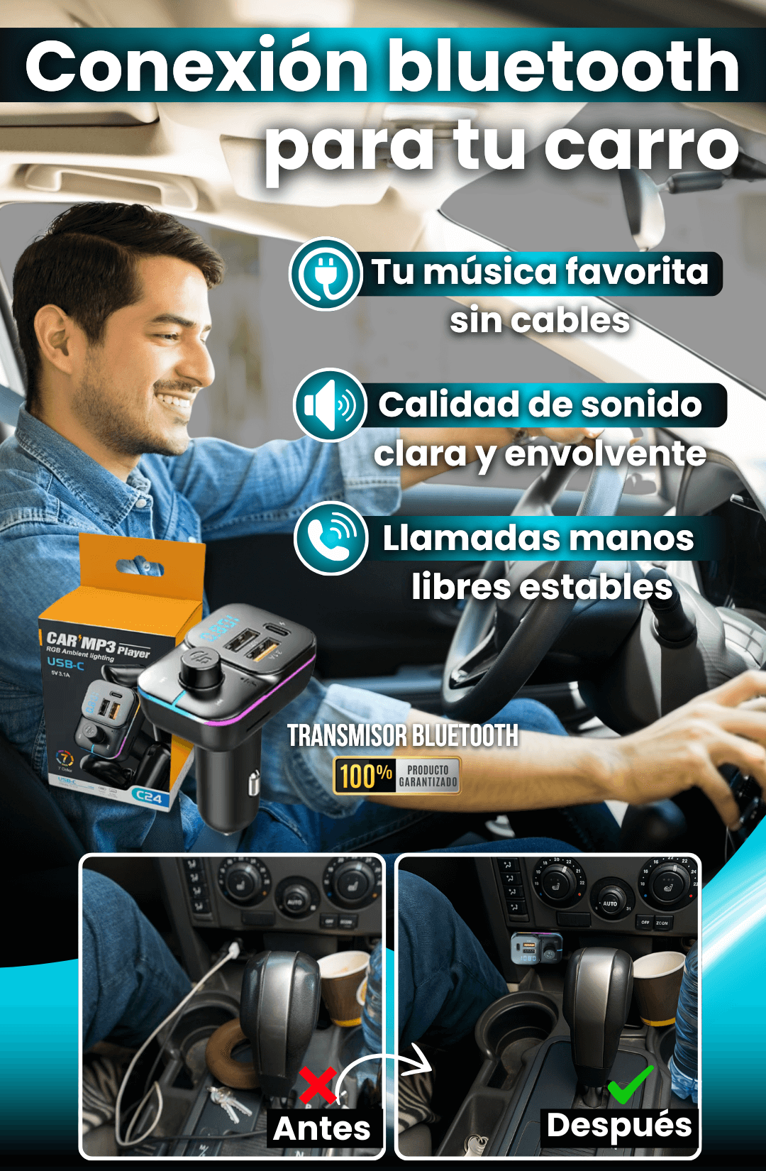 Transmisor Bluetooth para Carro - Envío gratis + Pago al recibir