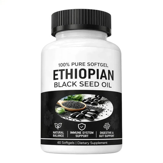 Aceite de Semilla Negra de Etiopía 100% Puro – Soporte Inmune y Digestivo (60 Cápsulas Blandas).